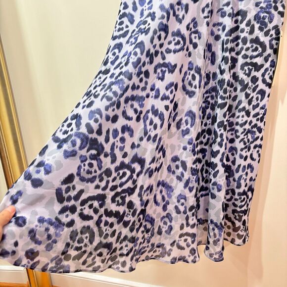 Adrianna Papell Purple Animal Print Midi Halter Tie Dress Womes 14 Wedding Party - Picture 5 of 16